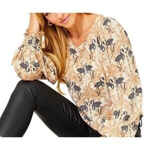 Lilly Pulitzer Everglade Beige & Black Long Sleeve Smocked Top XS